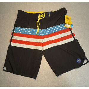 NEW Banana Boat Men's XL Black Red Yellow UPF 50+ Patriotic Swim Trunks
